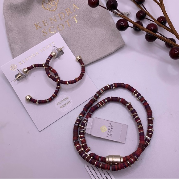 Kendra Scott Jewelry - NWT! Kendra Scott Maroon matching hoop earrings and magnetic wrap bracelet.